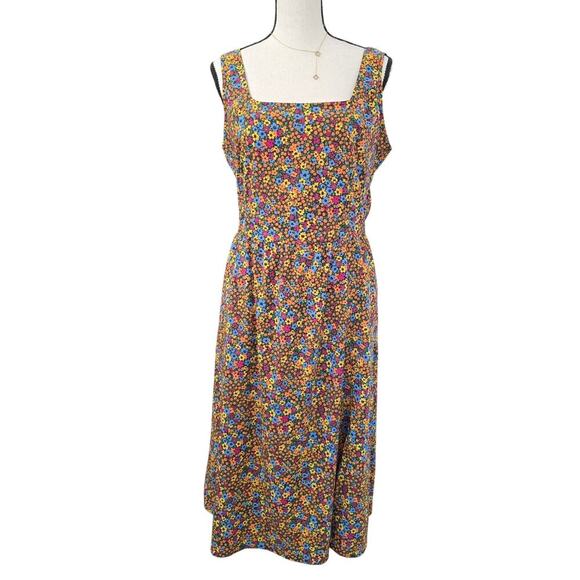 Toad&Co Sunkissed  Floral Midi Dress Sz M Square Neck Boho Sustainable Casual - Picture 2 of 9